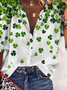 St. Patrick's Day Casual Four-Leaf Clover Printed Loose Blouse