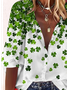 St. Patrick's Day Casual Four-Leaf Clover Printed Loose Blouse