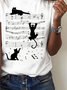 Jersey Casual Cat Printed Crew Neck T-Shirt