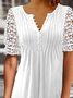 Notched Plain Jersey Patchwork lace Casual Tunic Blouses