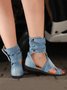 Blue Hollow out Button Denim Sandals Boots