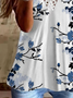 Plus Size Blue Floral Casual Lace Jersey Tank Top