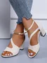 Beads Decor Chunky Heel Ankle Strap Sandals