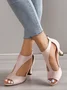 Black Suede Cutout Strap Peep Toe Mid Heel Sandals