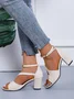 Beads Decor Chunky Heel Ankle Strap Sandals