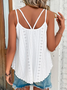 Plain Solid A-Line Tank Casual Eyelet Embroidery Cami