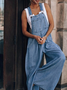 Casual Loose Plain Denim Denim Bib Pants