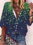 St. Patrick's Day Casual Four-Leaf Clover Printed Loose Blouse