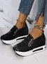 Floral Embroidered Mesh Paneled Slip-On Wedge Sneakers