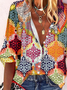 Ethnic Printed Loose Stand Collar Casual Blouse