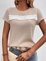 Plain Short Sleeve Tassel Lace Crew Neck Casual Shirt