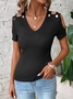 Plain Casual Regular Fit V Neck Shirt