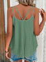 Plain Solid A-Line Tank Casual Eyelet Embroidery Cami