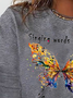 Plus Size Butterfly Long sleeve Loose Casual T-Shirt