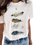Crew Neck Jersey Casual Feather Pattern T-Shirt