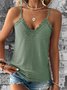 V Neck Casual Plain Lace Tank Top