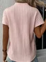 Striped Basic Loose Casual V Neck Plain Short Sleeve Shirt