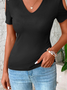 Plain Casual Regular Fit V Neck Shirt