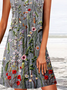 Notched Casual Floral Printed Buckle Dress