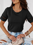 Casual Short Sleeve Crew Neck Lace Shirt