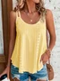 Plain Solid A-Line Tank Casual Eyelet Embroidery Cami