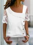 Casual Asymmetrical Neck Buttoned Design With Mesh Sleeve Shirt