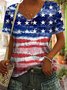 Casual Jersey Star V Neck Independence Day T-Shirt With America Flag