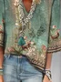 V Neck Loose Casual Vintage Floral Printed Half Sleeve Shirt