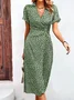 Floral V Neck Buttoned Casual Dress