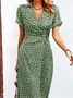 Floral V Neck Buttoned Casual Dress