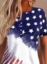 Striped Casual Buckle Independence Day Jersey Shirt With America Flag