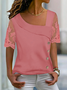 Casual Asymmetrical Neck Buttoned Design With Mesh Sleeve Shirt