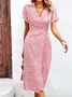 Floral V Neck Buttoned Casual Dress