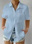 Plus Size Striped Elegant Plain Loose Short Sleeve Blouse