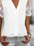 V Neck Plain Casual Loose Shirt