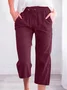 Women's Casual Summer Linen Pants High Waisted Loose Yoga Sweatpants Crop Pants with Pockets