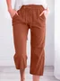 Women's Casual Summer Linen Pants High Waisted Loose Yoga Sweatpants Crop Pants with Pockets