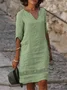 Plain Notched Linen Loose Dress