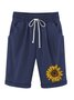 Women‘s Sunflower Knee Length Bermuda Shorts Plus Size Casual Summer Loose Fit Long Shorts Elastic Waist Shorts with Pockets