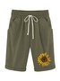 Women‘s Sunflower Knee Length Bermuda Shorts Plus Size Casual Summer Loose Fit Long Shorts Elastic Waist Shorts with Pockets