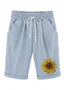 Women‘s Sunflower Knee Length Bermuda Shorts Plus Size Casual Summer Loose Fit Long Shorts Elastic Waist Shorts with Pockets
