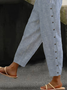  Striped And Buttoned Design Casual Loose Straight Pants With Pockets