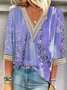 Loose Abstract Printed V Neck Casual Shirt