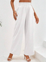 Cotton Casual Plain Paperbag Waist Wide Leg Pants