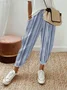 Striped Casual Pockets Loose Elastic Waist Pants