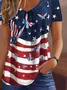 Loose Casual Independence Day Shirt With America Flag