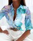 Gradient Pattern Casual Shirt Collar Loose Long Sleeve Blouse