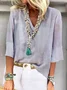Loose Casual Striped Printed V Neck Blouses