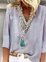 Loose Casual Striped Printed V Neck Blouses