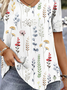 Plus Size Floral Loose Casual V Neck Short Sleeve Shirt